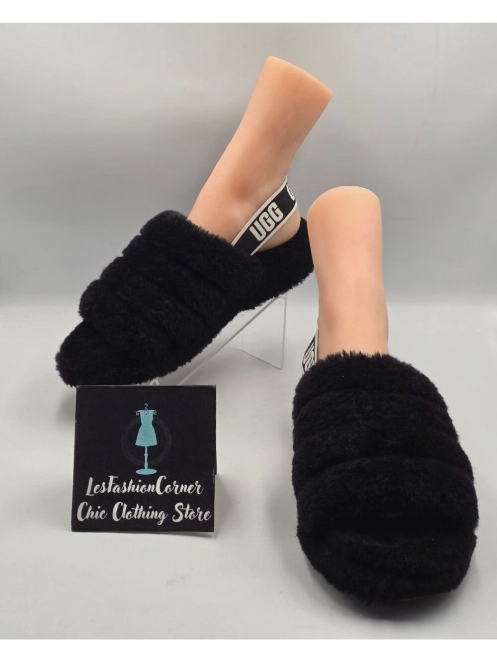 UGG Women's Black Sheepskin Fluffy Yeah Slide Slingback Slippers Size 10 3974
